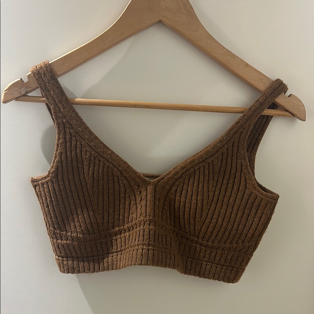 Uniqlo Mame Kurogouchi Brown Ribbed Knit Crop Top/ Bralette